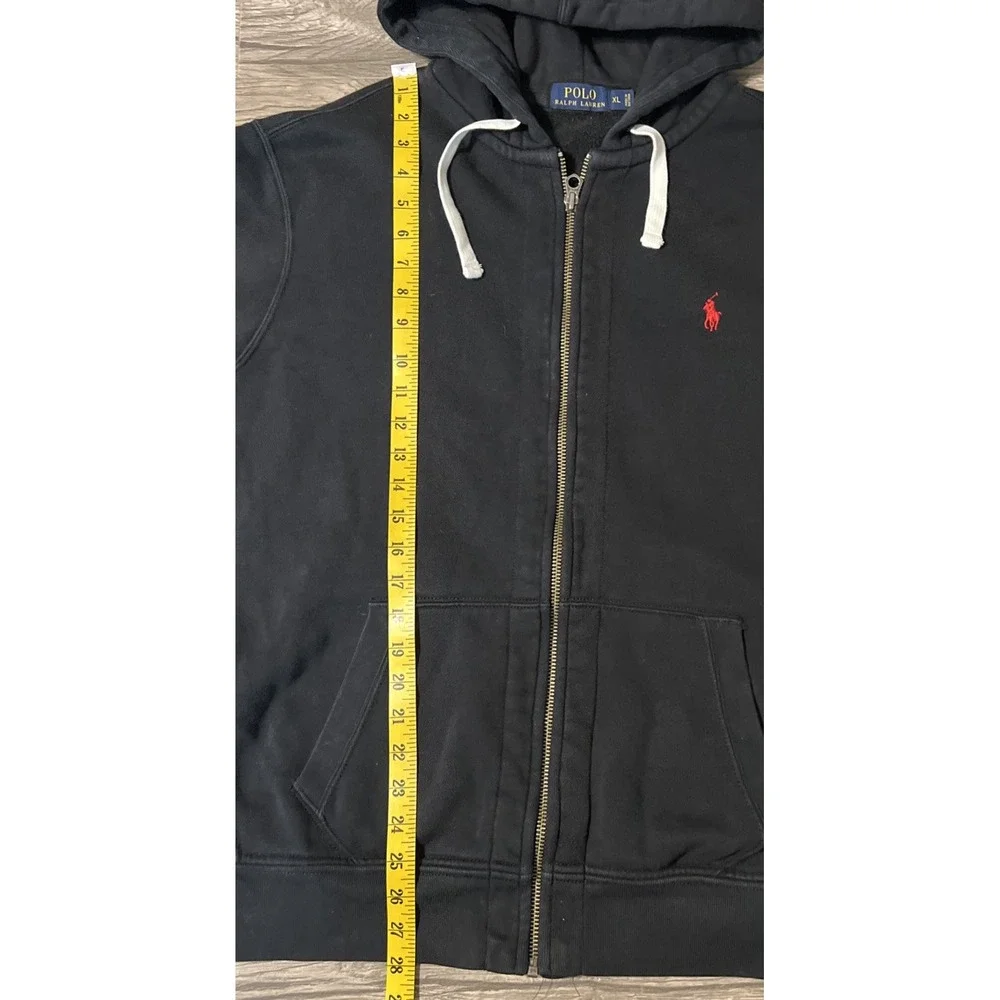Polo Ralph Lauren Full Zip Fleece Lined Hooded Black Sweatshirt Size XL